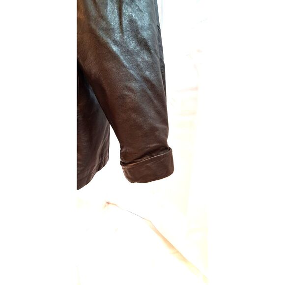 Donna Pelle Vintage Brown Leather Coat Faux Fur Collar Size S - Picture 8 of 16